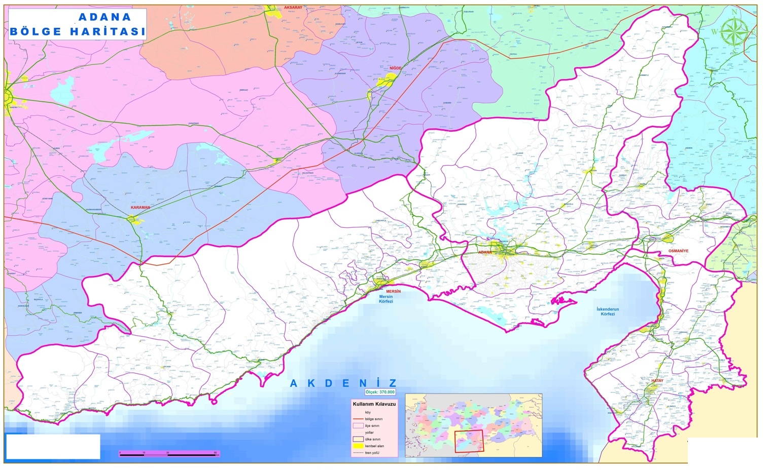 Adana özel bölgelendirilmiş tematik haritası